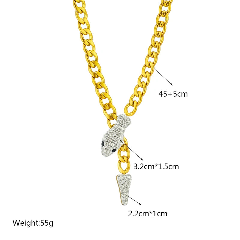Stainless Steel Punk  Gold Plated Cubic Zirconia Pendant Cuban Link Statament Necklace For Women Men Party Gift