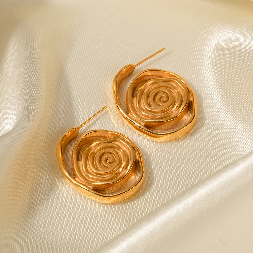 Uworld 18K Gold Plated Simple Stainless Steel Spiral Irregular Hoop Earrings Women's Waterproof Trendy Jewelry