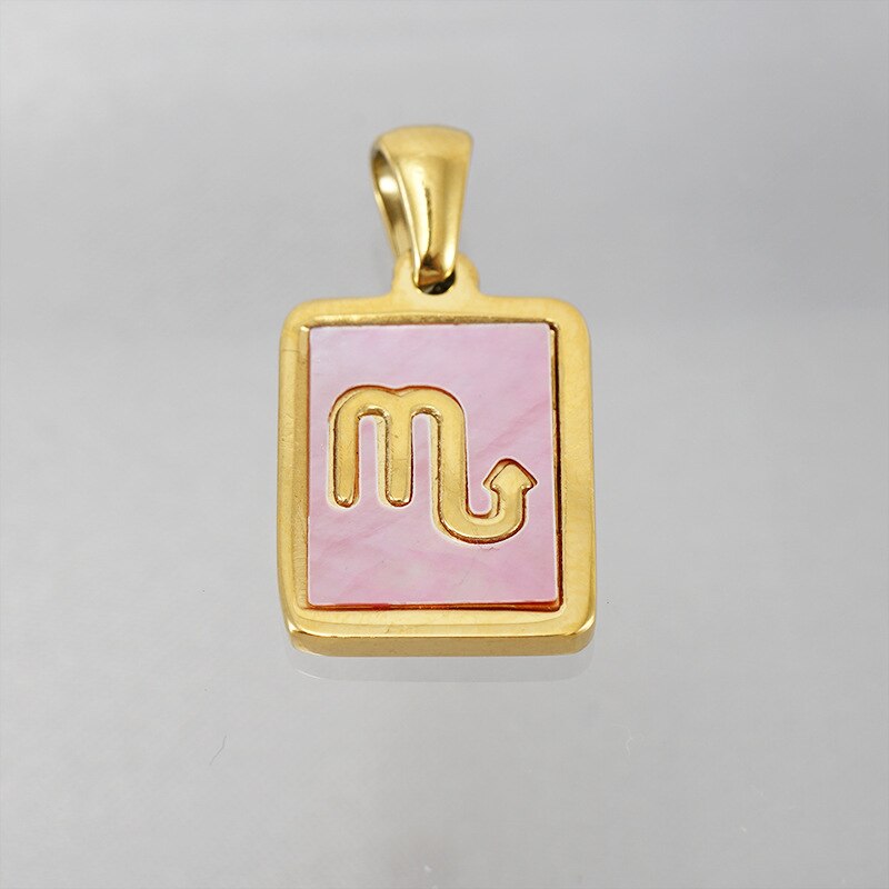 18K Gold Plated Stainless Steel Pink Shell 12 Constellation Pendant Necklace For Women Zodiac Sign Choker Jewelry