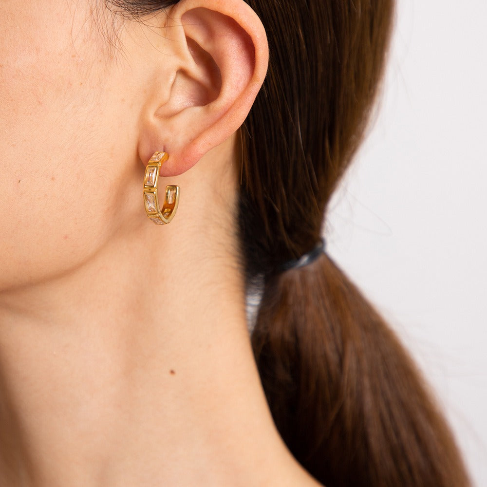 18K gold stainless steel set with zircon earrings C-shaped high-end design non fading female earrings