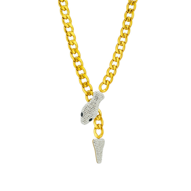 Stainless Steel Punk  Gold Plated Cubic Zirconia Pendant Cuban Link Statament Necklace For Women Men Party Gift