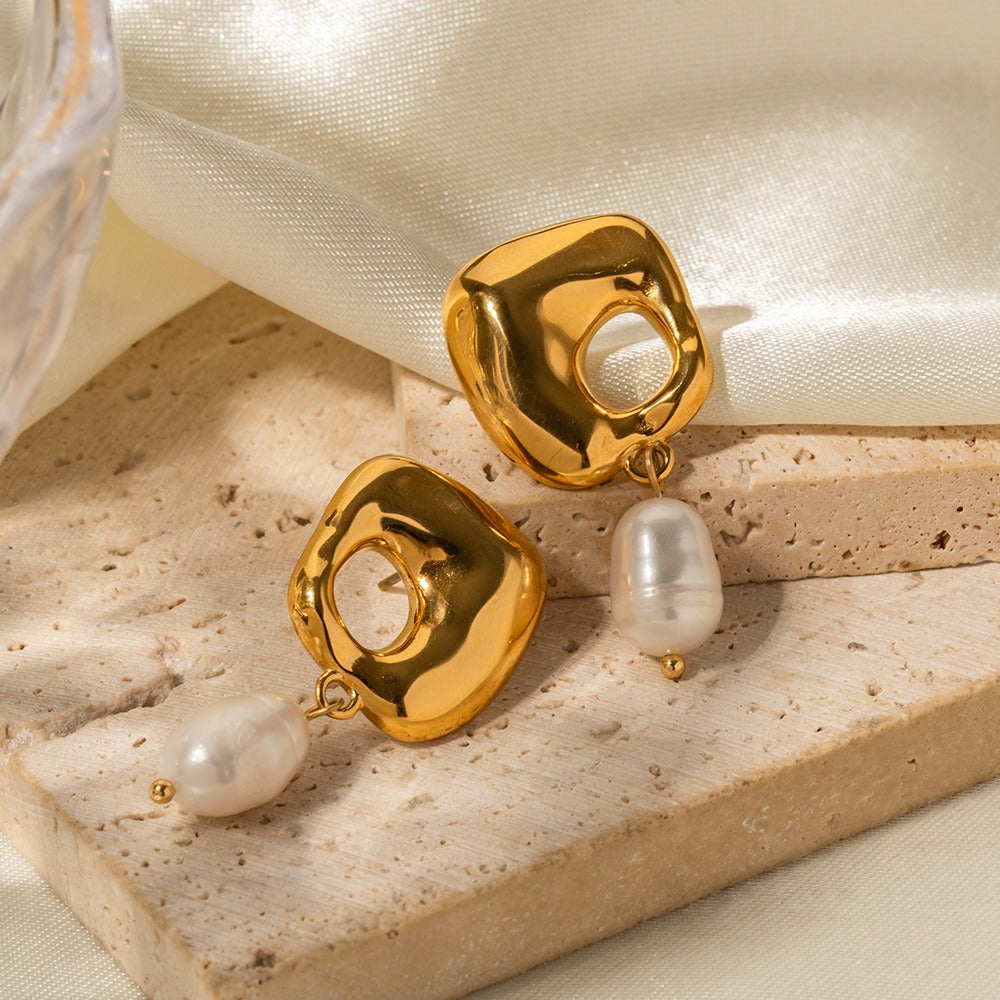 18k gold stainless steel freshwater pearl irregular pendant earrings non fading earrings