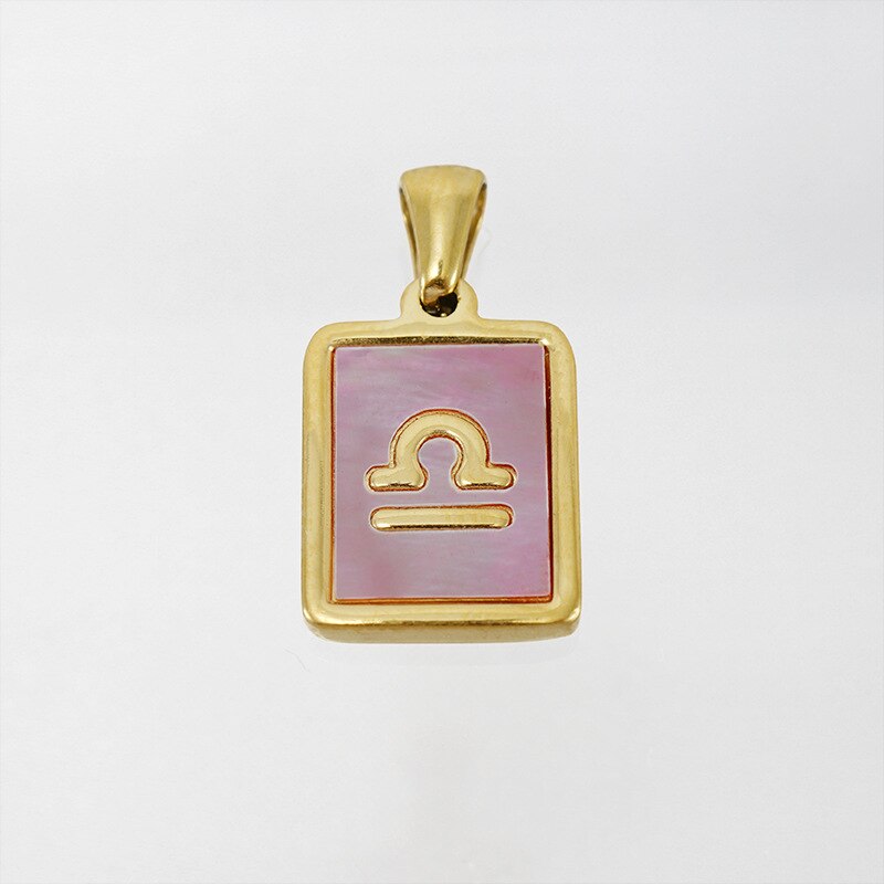 18K Gold Plated Stainless Steel Pink Shell 12 Constellation Pendant Necklace For Women Zodiac Sign Choker Jewelry