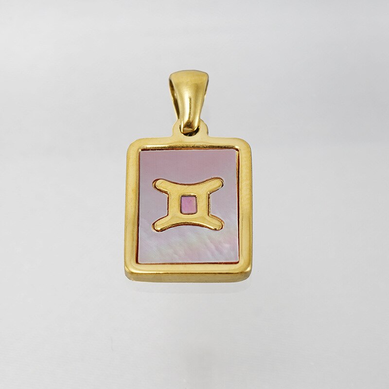18K Gold Plated Stainless Steel Pink Shell 12 Constellation Pendant Necklace For Women Zodiac Sign Choker Jewelry