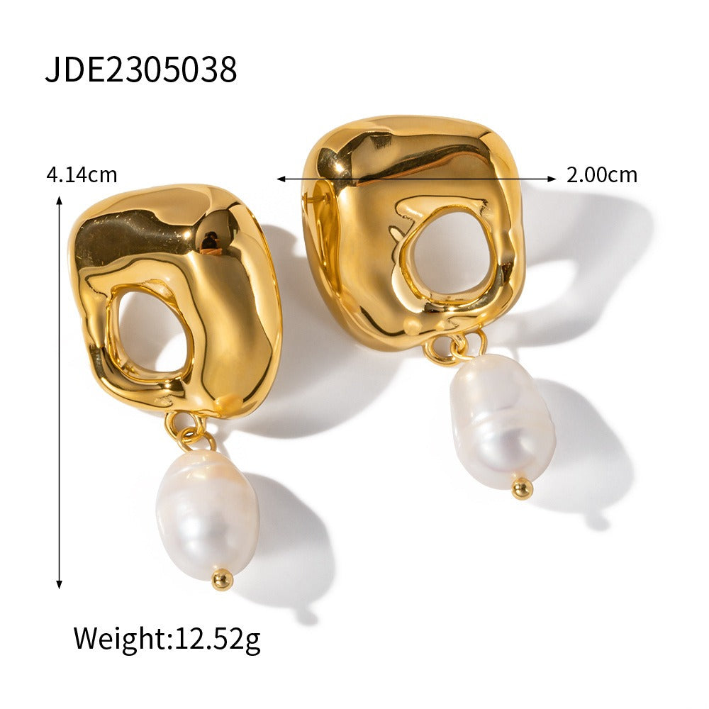 18k gold stainless steel freshwater pearl irregular pendant earrings non fading earrings
