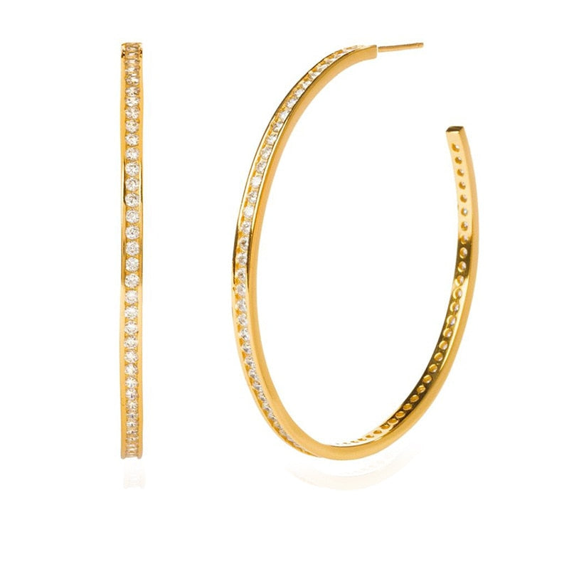 Anti-allergy 925 Sterling Silver Post 18K Gold Plated Zircon Pave Gold CC Earring Party Jewelry Large Hoop Earrings for Women