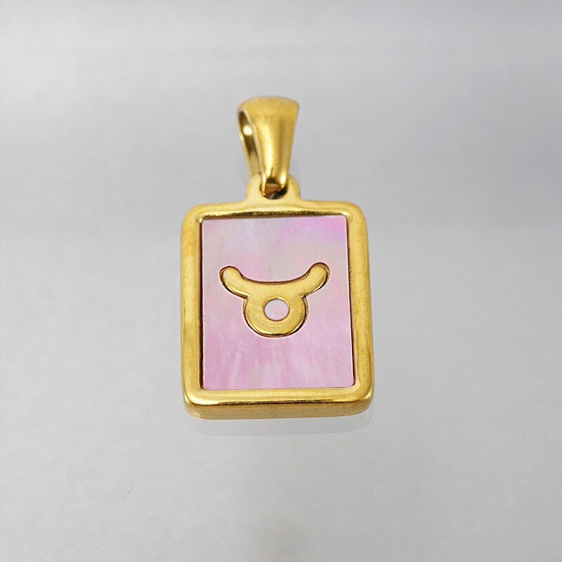 18K Gold Plated Stainless Steel Pink Shell 12 Constellation Pendant Necklace For Women Zodiac Sign Choker Jewelry