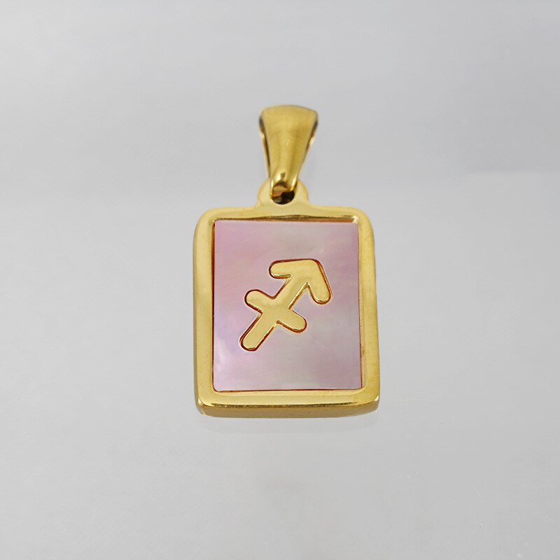 18K Gold Plated Stainless Steel Pink Shell 12 Constellation Pendant Necklace For Women Zodiac Sign Choker Jewelry