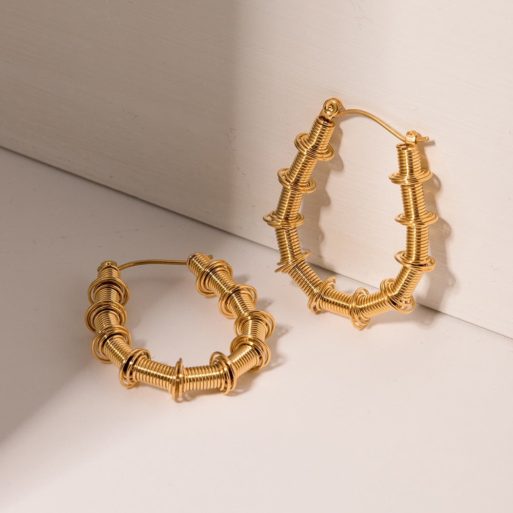 Personalized and Exquisite Hundred Pagoda Gold Plated Stainless Steel Spring Bamboo Joint U-shaped Earrings and Earrings