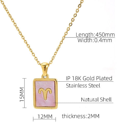 18K Gold Plated Stainless Steel Pink Shell 12 Constellation Pendant Necklace For Women Zodiac Sign Choker Jewelry