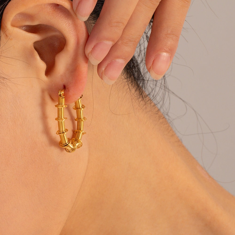 Personalized and Exquisite Hundred Pagoda Gold Plated Stainless Steel Spring Bamboo Joint U-shaped Earrings and Earrings