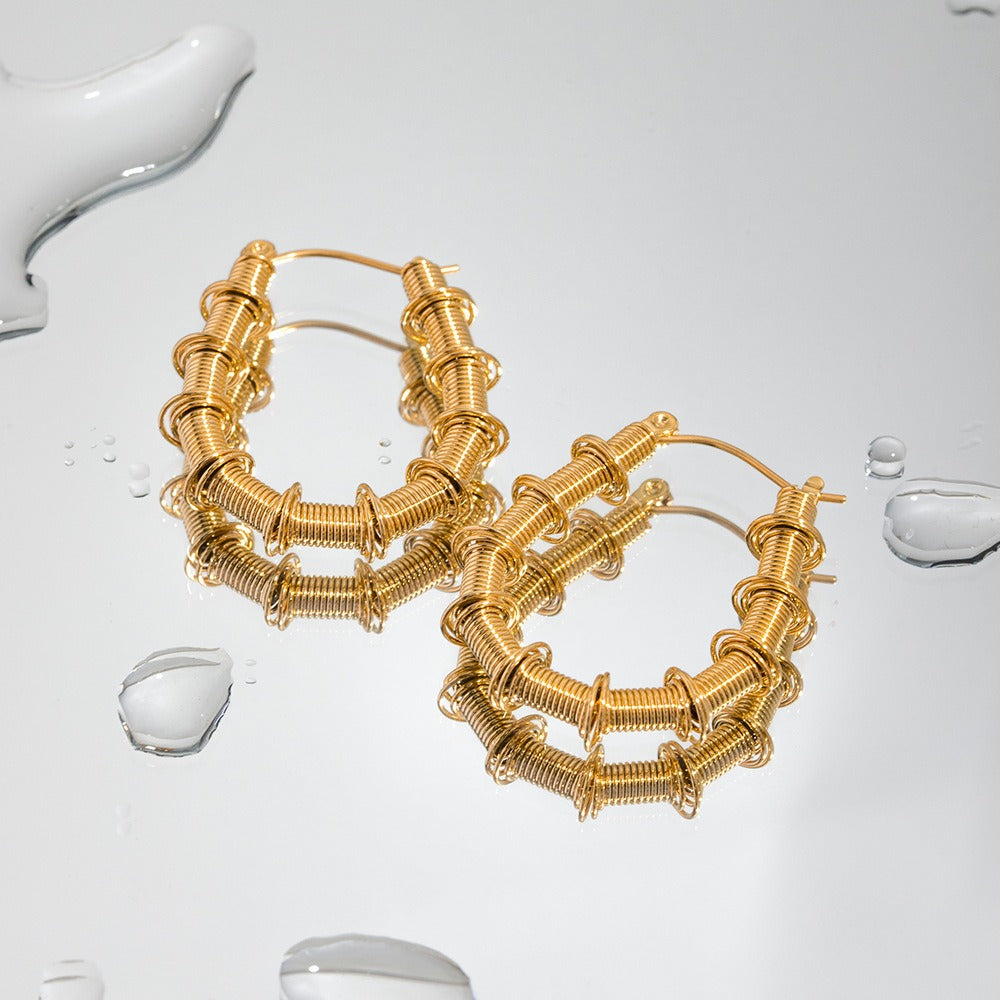 Personalized and Exquisite Hundred Pagoda Gold Plated Stainless Steel Spring Bamboo Joint U-shaped Earrings and Earrings