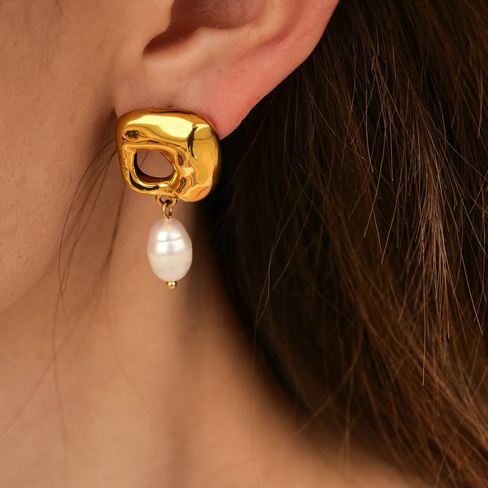 18k gold stainless steel freshwater pearl irregular pendant earrings non fading earrings