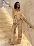 Bling Sequin Pants For Women Wide Leg Elastic High Waist Street Fashion Loose Party Evening Female Trousers Night Beach Pants