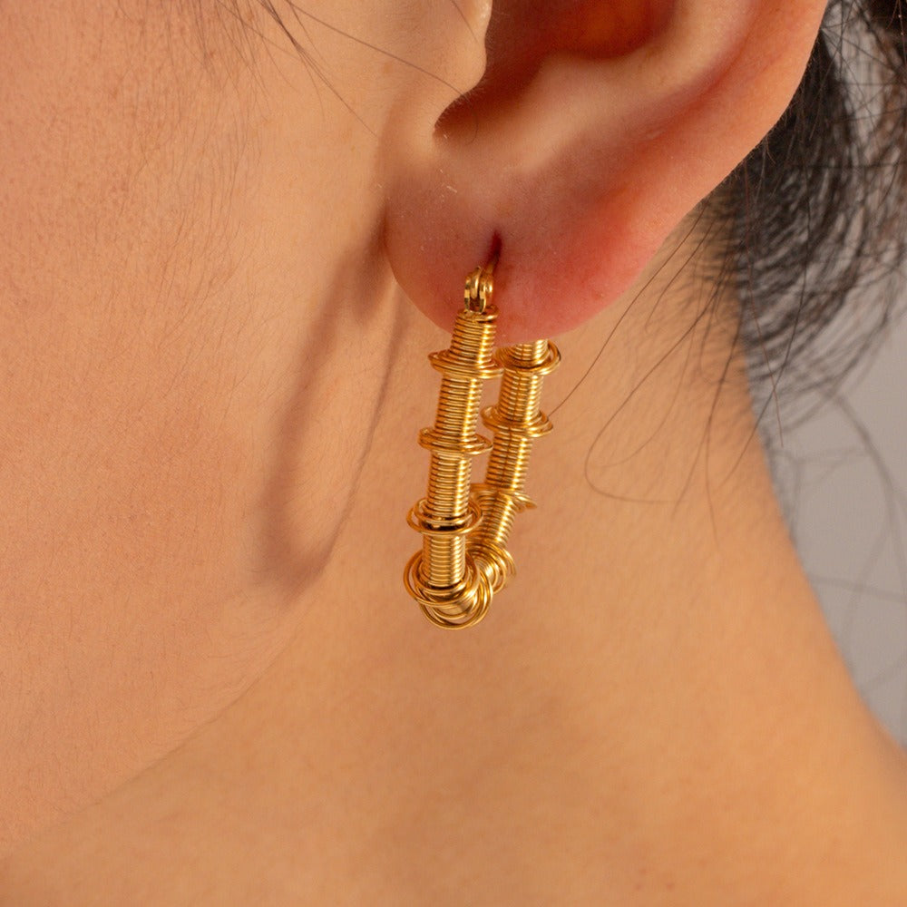 Personalized and Exquisite Hundred Pagoda Gold Plated Stainless Steel Spring Bamboo Joint U-shaped Earrings and Earrings