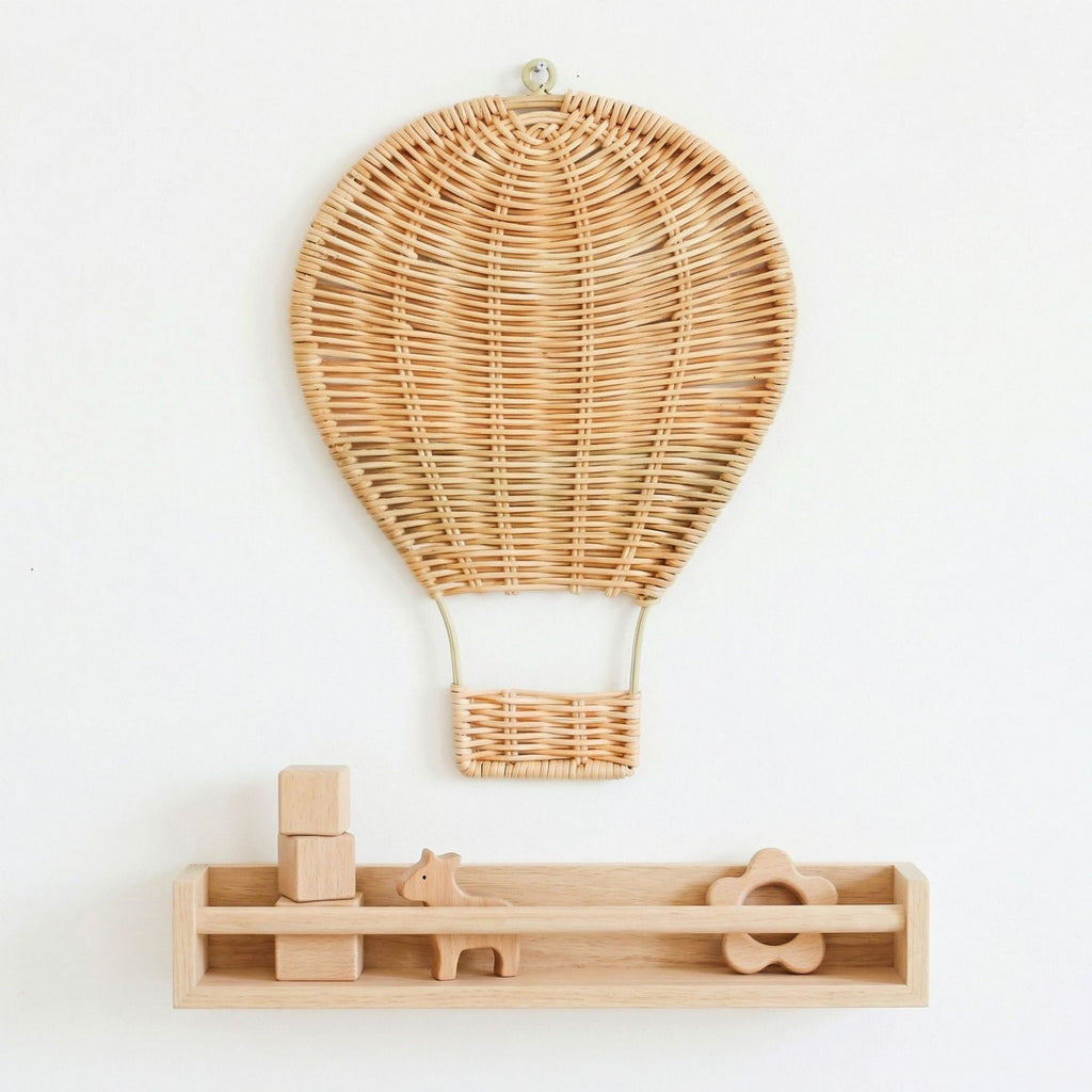 Handmade Rattan Hot Air Balloon Wall Hanging Decoration for Kids' Room, Home Decor, Baby Photo Prop