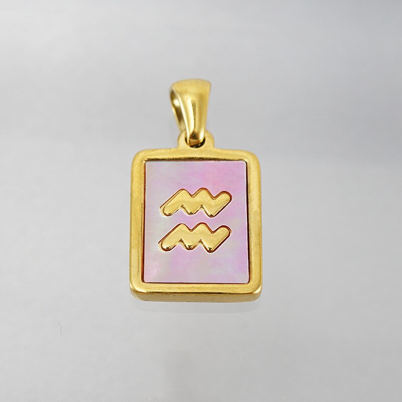 18K Gold Plated Stainless Steel Pink Shell 12 Constellation Pendant Necklace For Women Zodiac Sign Choker Jewelry