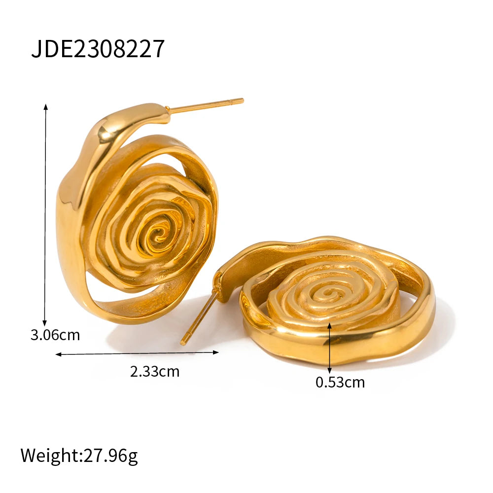 Uworld 18K Gold Plated Simple Stainless Steel Spiral Irregular Hoop Earrings Women's Waterproof Trendy Jewelry