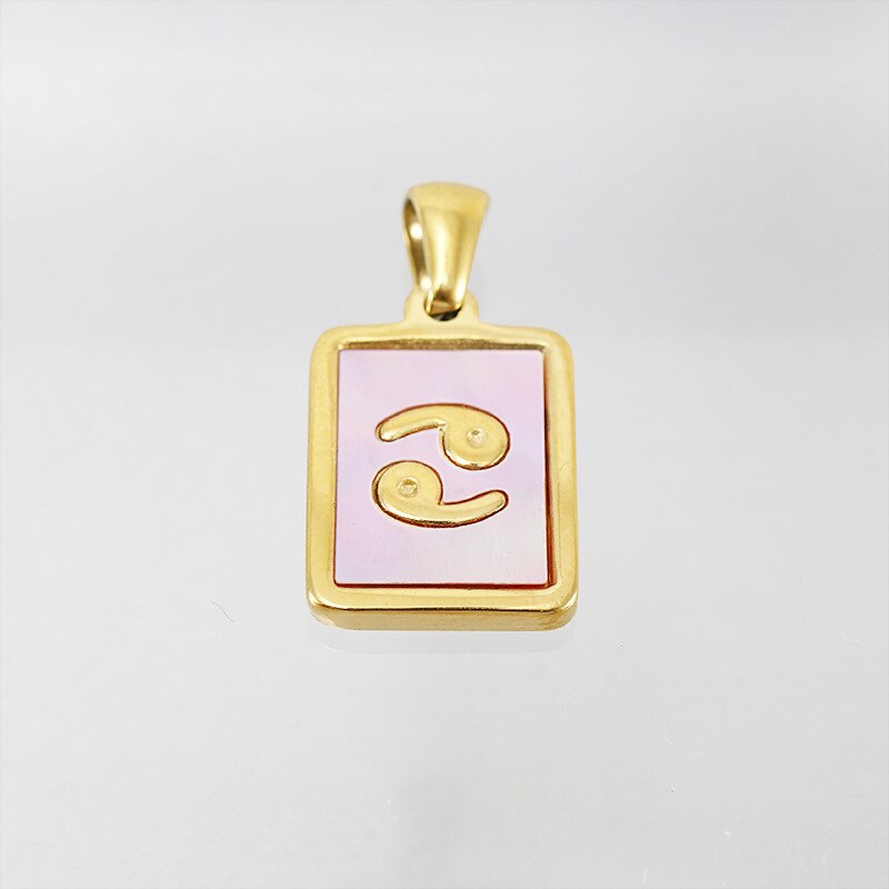 18K Gold Plated Stainless Steel Pink Shell 12 Constellation Pendant Necklace For Women Zodiac Sign Choker Jewelry