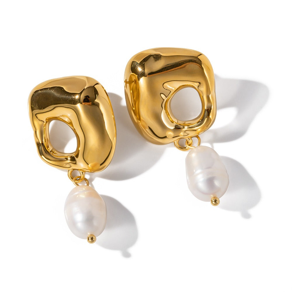 18k gold stainless steel freshwater pearl irregular pendant earrings non fading earrings
