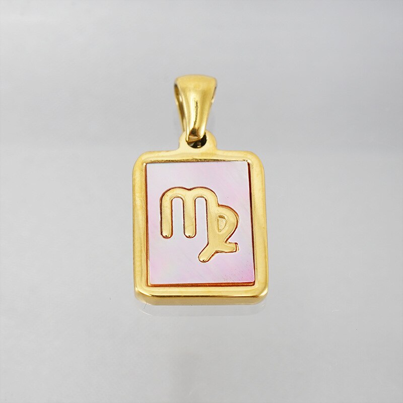 18K Gold Plated Stainless Steel Pink Shell 12 Constellation Pendant Necklace For Women Zodiac Sign Choker Jewelry