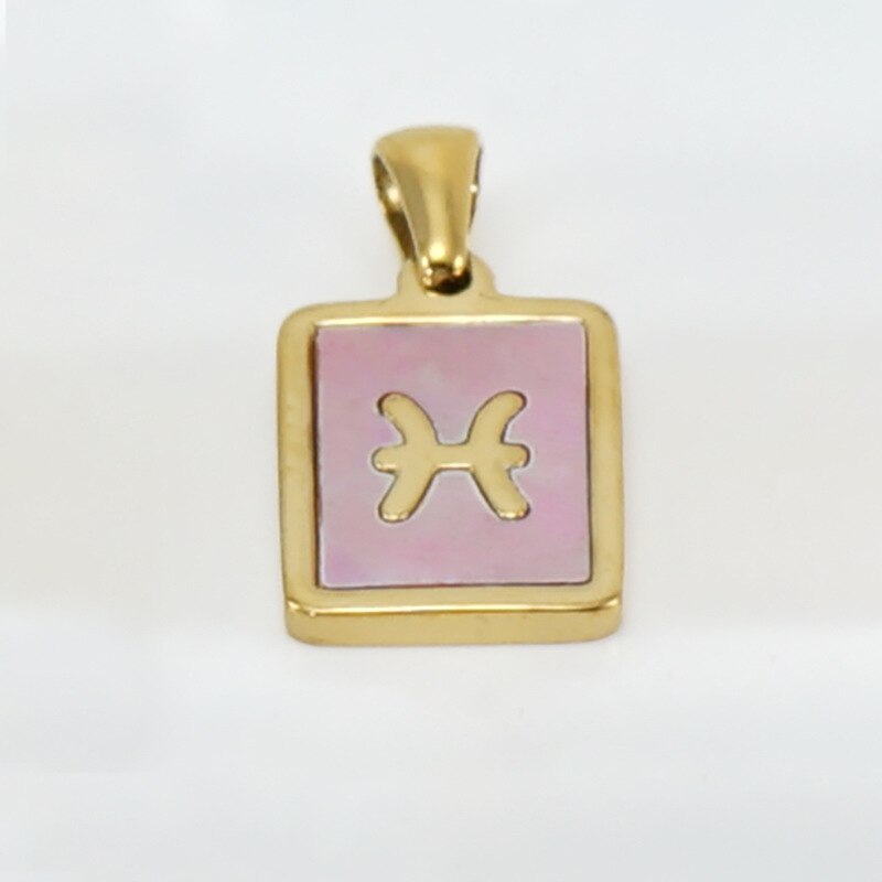 18K Gold Plated Stainless Steel Pink Shell 12 Constellation Pendant Necklace For Women Zodiac Sign Choker Jewelry