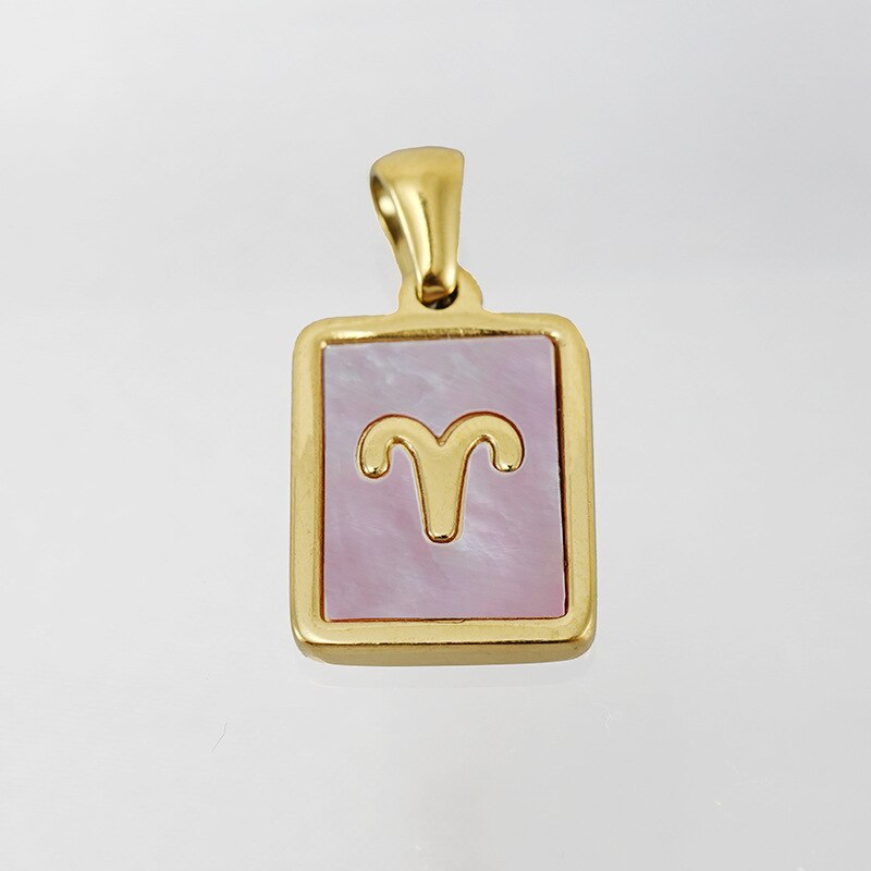 18K Gold Plated Stainless Steel Pink Shell 12 Constellation Pendant Necklace For Women Zodiac Sign Choker Jewelry