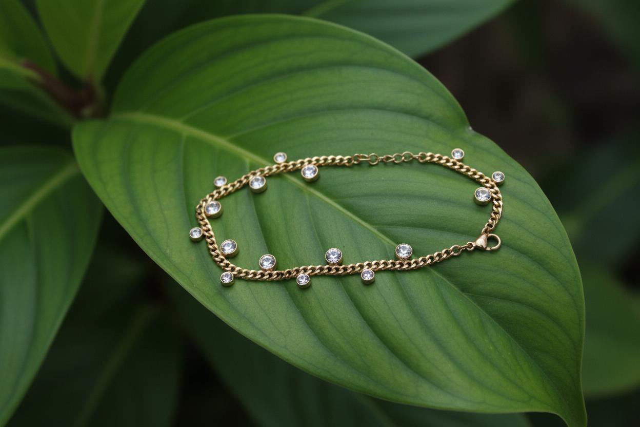 Gold Plated Stainless Steel Anti Tarnish Crystal Accents Dainty Wraparound Bracelet