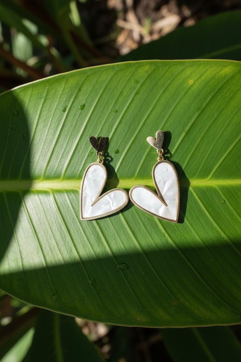 Gold Plated Stainless Steel Anti Tarnish Heart Themed Drop Earrings For Women 