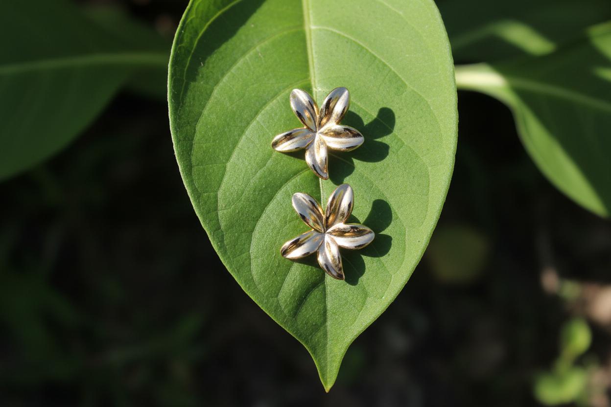 Gold Plated Stainless Steel Anti Tarnish Floral Themed Stud Earrings 