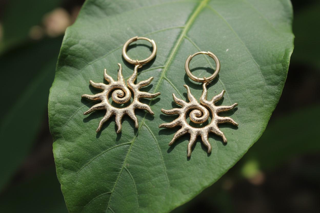 Gold Plated Stainless Steel Anti Tarnish Sun Shaped Stud Earrings 