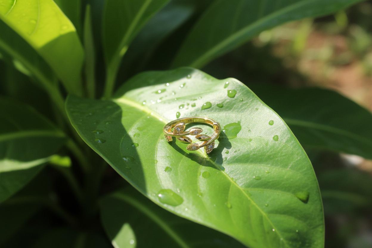 Gold Plated American Diamond Studded Leaf Inspired Contemporary Korean Finger Ring 