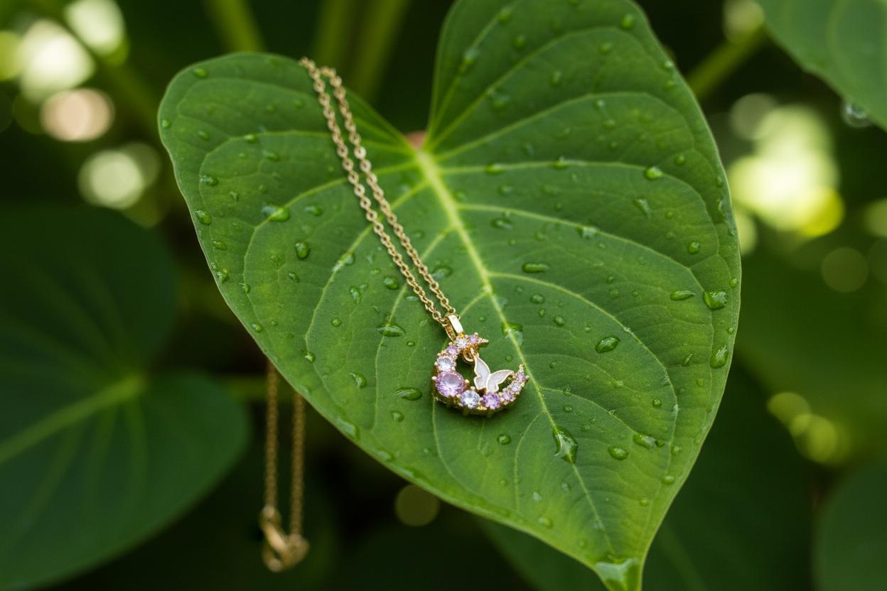 Gold Plated Anti Tarnish Stainless Steel Butterfly-Moon Themed Pendant 